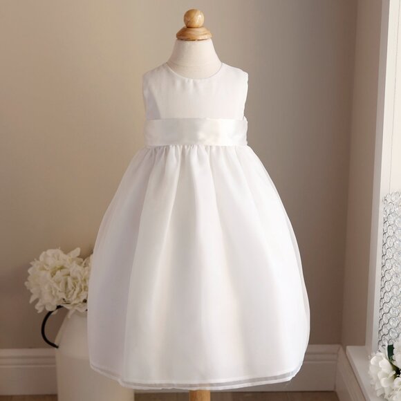 White Flower Girl Dress Organza Overlay Size 3T Organza Sash Special Occasion